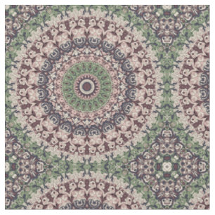 Tissu Motif de mandala vert et marron tons terre