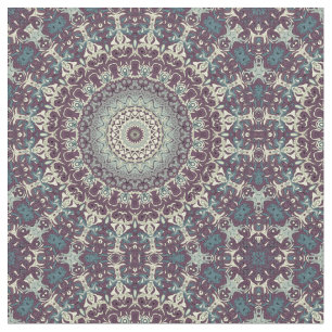 Tissu Motif de mandala violet sarcelle et crème