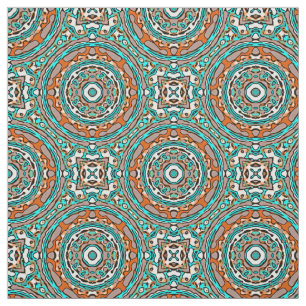 Tissu Motif de mosaïque ethnique de turquoise orange