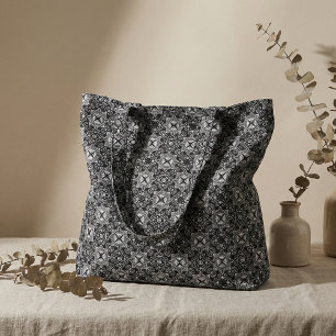 Tissu Motif de mosaïque gothique baroque noir et blanc