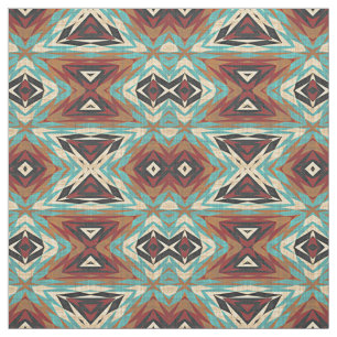 Tissu Motif de mosaïque tribale bleu turquoise vert oran