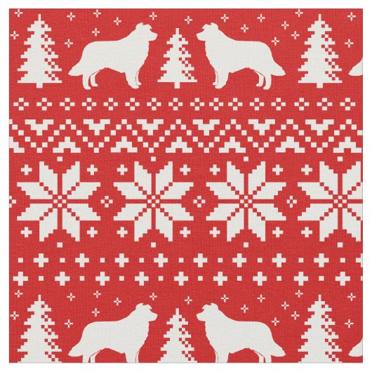 Tissu Motif de Noël de silhouettes de border collie (Fermer)