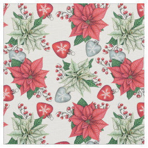 Tissu Motif de Noël Poinsettia