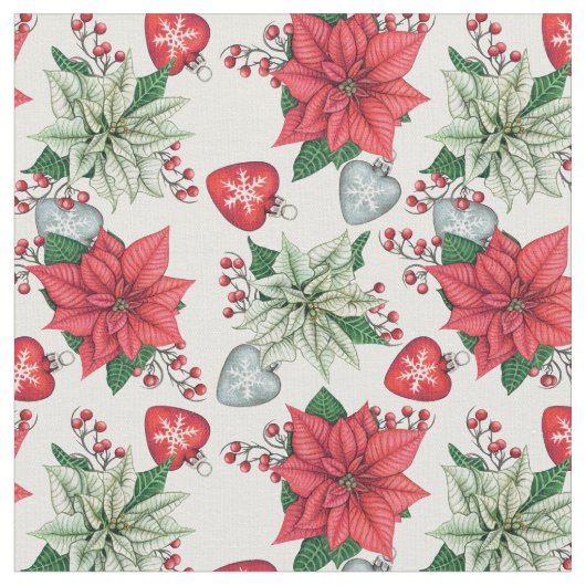 Tissu Motif de Noël Poinsettia (Fermer)