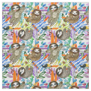 Tissu Motif de paresse d'aquarelle de bande dessinée