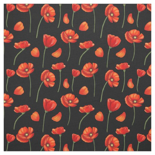 Tissu motif de pavot noir (Échantillon)
