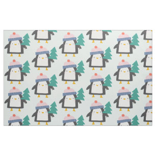 Tissu Motif de pingouin de Noël mignon en Monnaie Turquo
