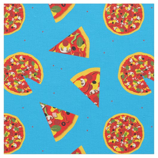 Tissu Motif de pizza sur bleu (Fermer)