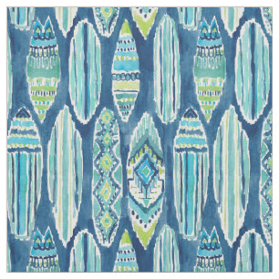 Tissu Motif de planche de surf de Tiki d'aquarelle de