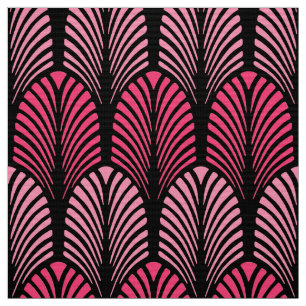 Tissu Motif de plume d'art déco, rose et noir fuchsia