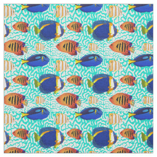 Tissu Motif de poissons de récif tropical en orange et b