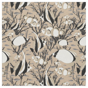 Tissu Motif de poissons tropicaux sur Taupe