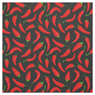Tissu Motif de poivre rouge chili sur gris noir