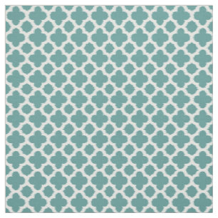 Tissu Motif de Quatrefoil Turquoise Vert Bleu Blanc Ikat
