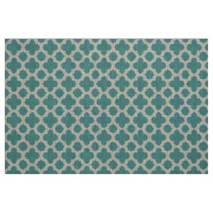 Tissu Motif de Quatrefoil Turquoise Vert Bleu Blanc Ikat