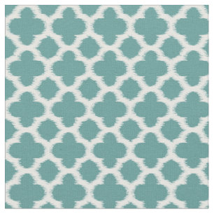 Tissu Motif de Quatrefoil Turquoise Vert Bleu Blanc Ikat
