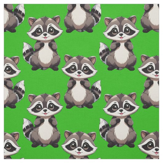 Tissu Motif de Raton Laveur Vert (Échantillon)
