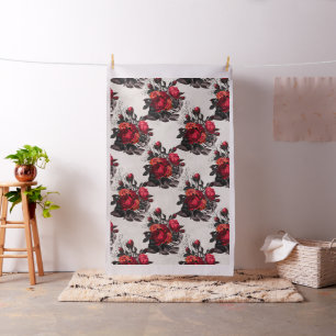 Tissu Motif de rose gothique rouge