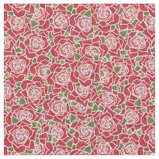 Tissu Motif de Roses Rouges Romantiques (Fermer)