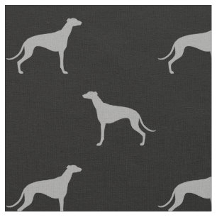 Tissu Motif de silhouettes de chien de lévrier gris et