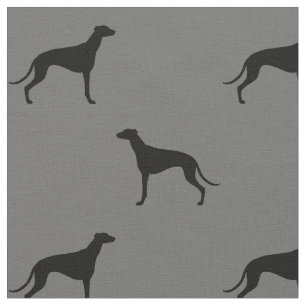 Tissu Motif de silhouettes de chien de lévrier gris et