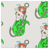 Tissu motif de sirènes à tête rouge à queue verte (Fermer)
