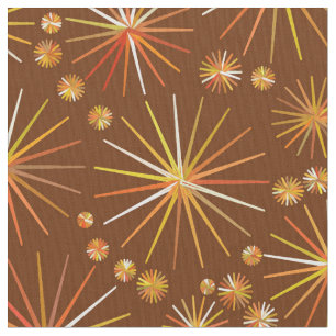Tissu Motif de Spoutnik de la moitié du siècle, brun