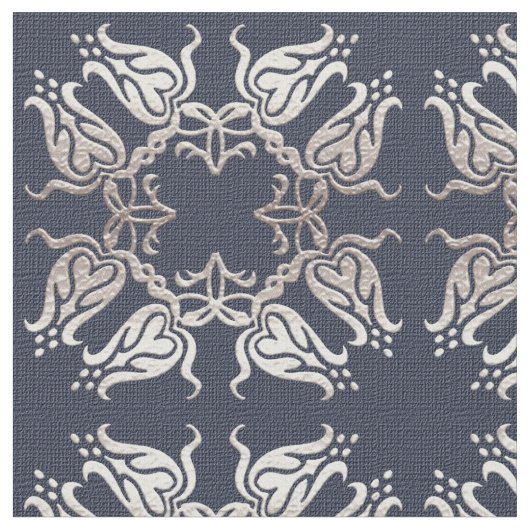 Tissu motif de style baroque bleu fleuri (Fermer)