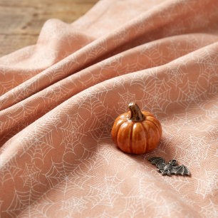 Tissu Motif de toile d'araignée d'Halloween orange blanc
