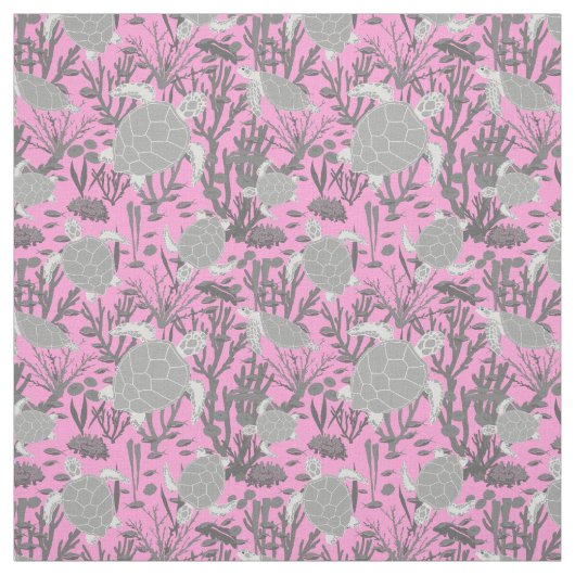 Tissu Motif de tortue de mer gris rose (Échantillon)