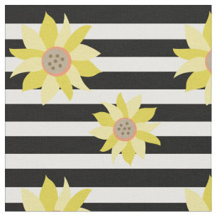 Tissu Motif de tournesol noir et blanc