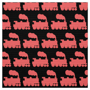 Tissu Motif de train à vapeur - rose tropicale sur noir