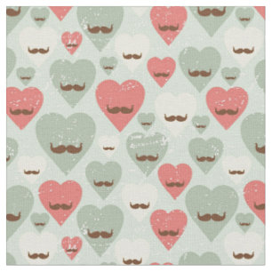 Tissu Motif de Valentine avec le coeur et la moustache