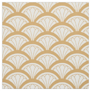 Tissu Motif de ventilateur Art déco or et blanc