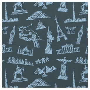 Tissu Motif de voyage dans le motif de bleus