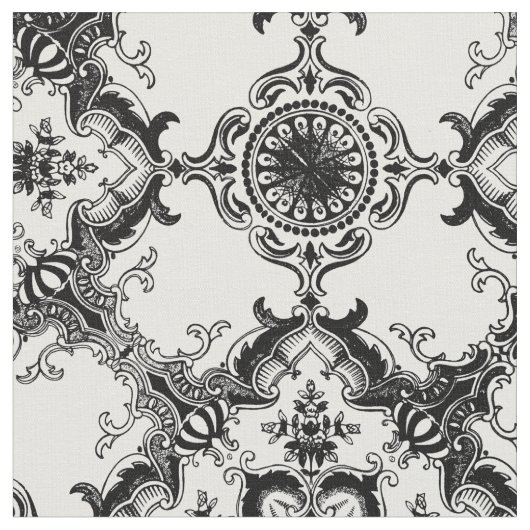 Tissu Motif décoratif noir et blanc de damassé (Fermer)