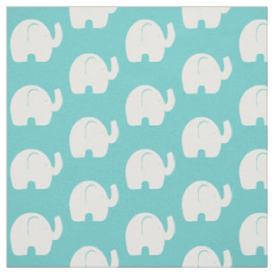Tissu Motif d'éléphant blanc Aqua