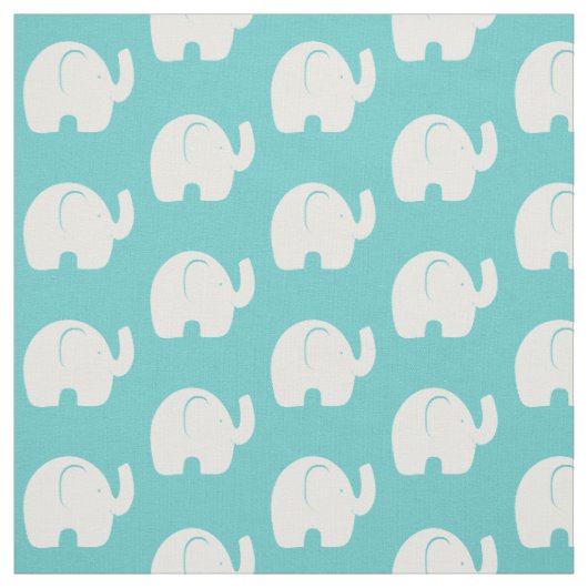 Tissu Motif d'éléphant blanc Aqua (Échantillon)