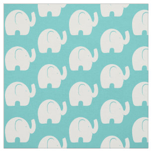 Tissu Motif d'éléphant blanc Aqua