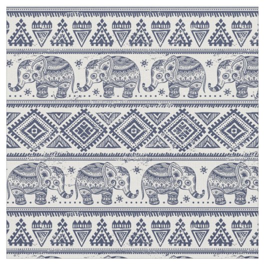 Tissu Motif d'éléphant ethnique bleu (Fermer)