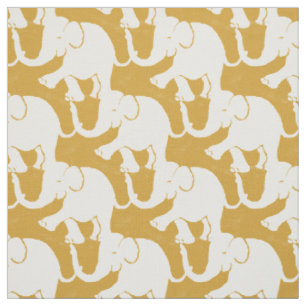 Tissu Motif des Eléphants blancs sur la moutarde