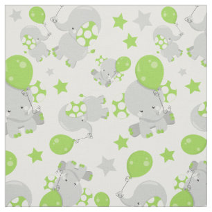 Tissu Motif Des Eléphants, Eléphants Mignons - Grey Vert