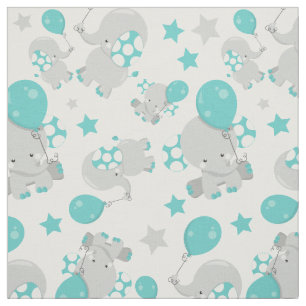 Tissu Motif Des Eléphants, Eléphants Mignons - Gris Bleu