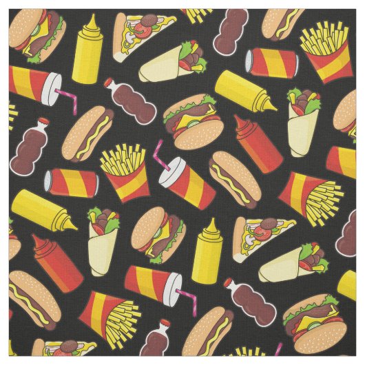 Tissu Motif des icônes de restauration rapide couleur (Échantillon)