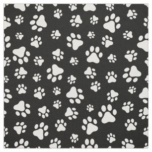 Tissu Motif des pattes, Empreintes de pattes, noir et bl