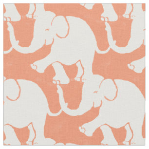 Tissu Motif des petits éléphants blancs sur le Saumon