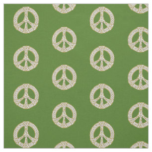Tissu Motif des signes de paix celtique or et blanc