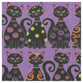 Tissu Motif d'Halloween violet aux chats noirs mignons (Fermer)