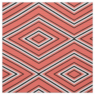 Tissu Motif diamant du milieu du siècle Coral, noir et b