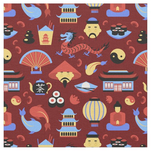 Tissu Motif d'icônes chinois (Fermer)